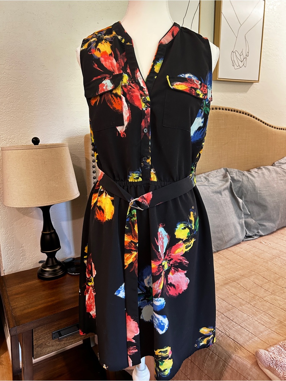 Mossimo Supply Co. Black Sleeveless Mini Dress with Multicolor Floral Print